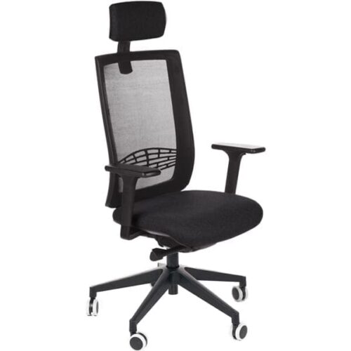 Darbuotojo kėdė EUROPA_BLACK_SU GALVOS ATLOŠU Ergonominė darbuotojo kėdė EUROPA black plastic